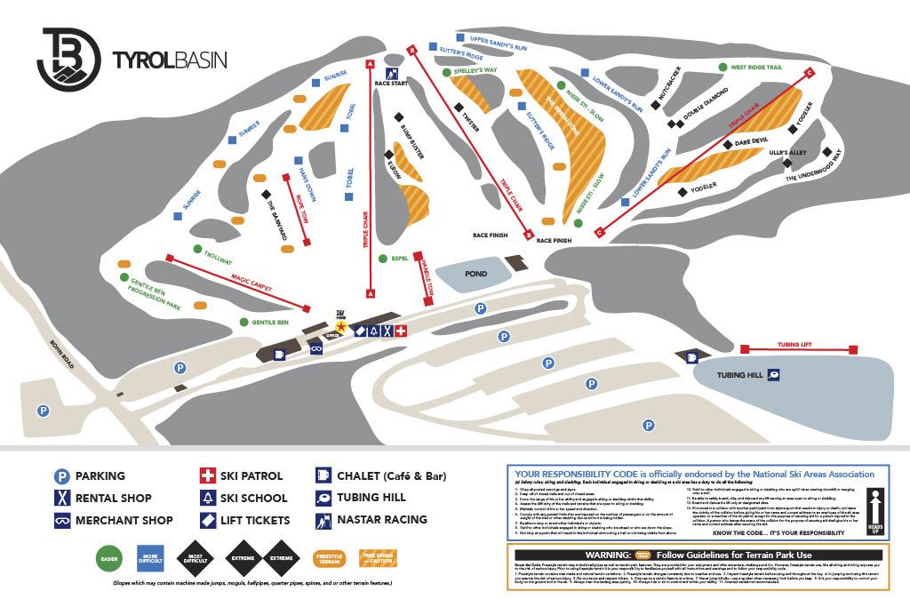 Tyrol Basin Ski and Snowboard Trail Map