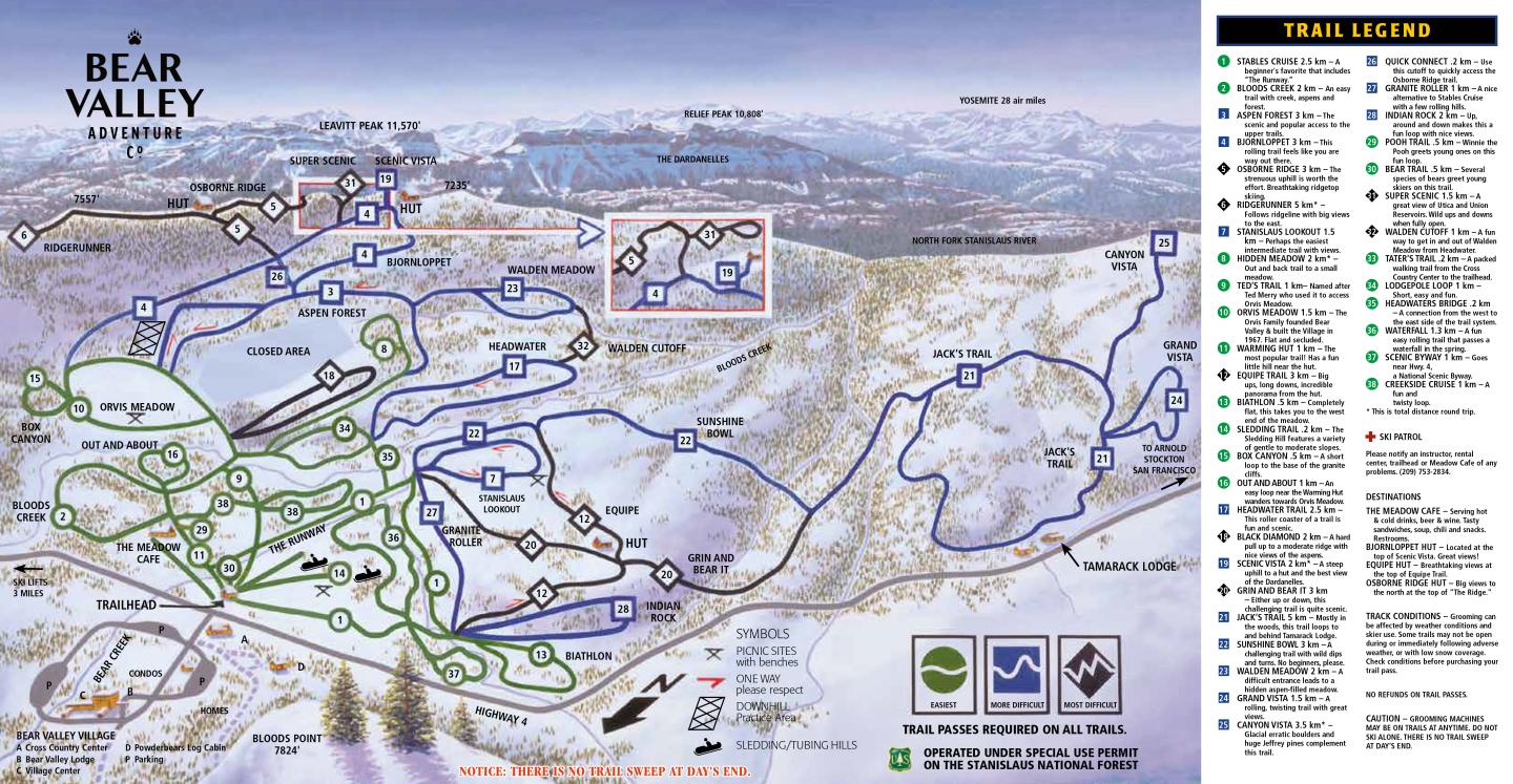 Bear Valley Adventure Company Trail Map Bear Valley Adventure Company Trail Map