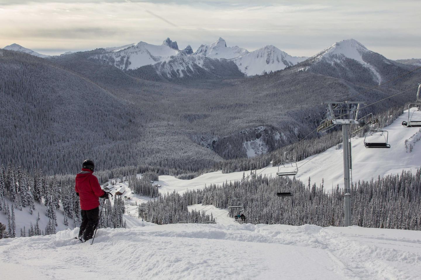 Skier looking at mountains