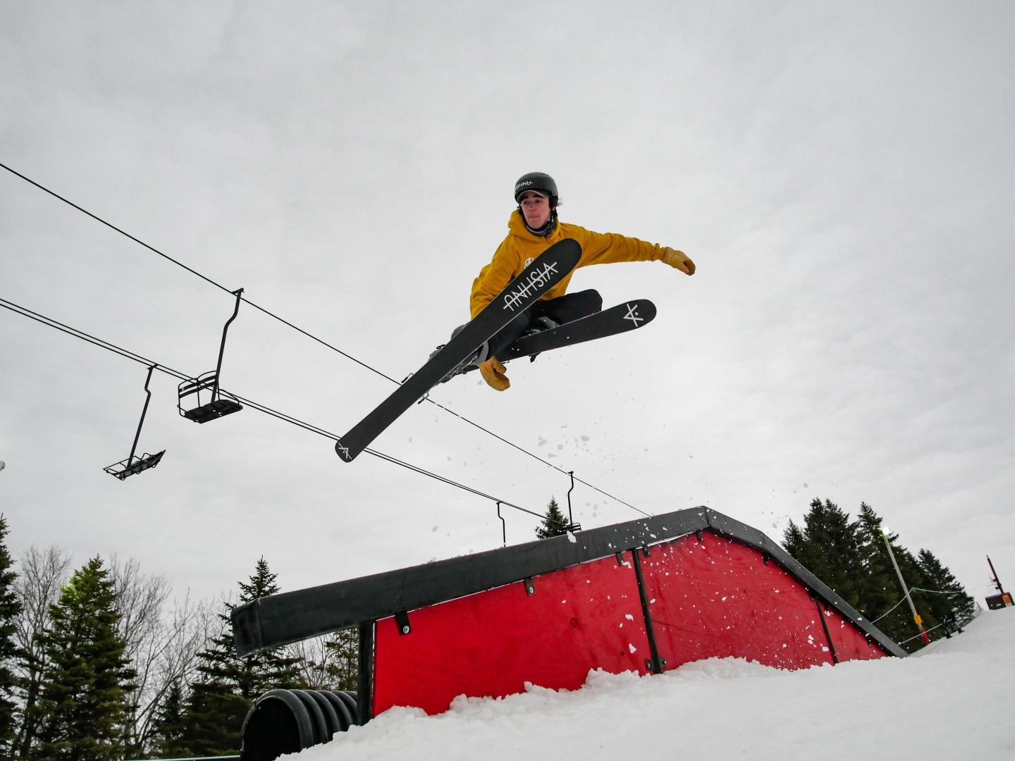 skier hitting a rail