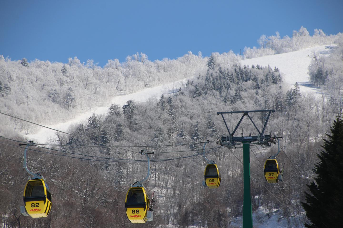yellow gondola on snow