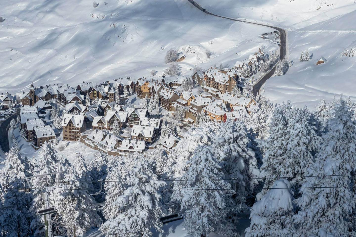 Drone shot of Baqueira/Beret resort
