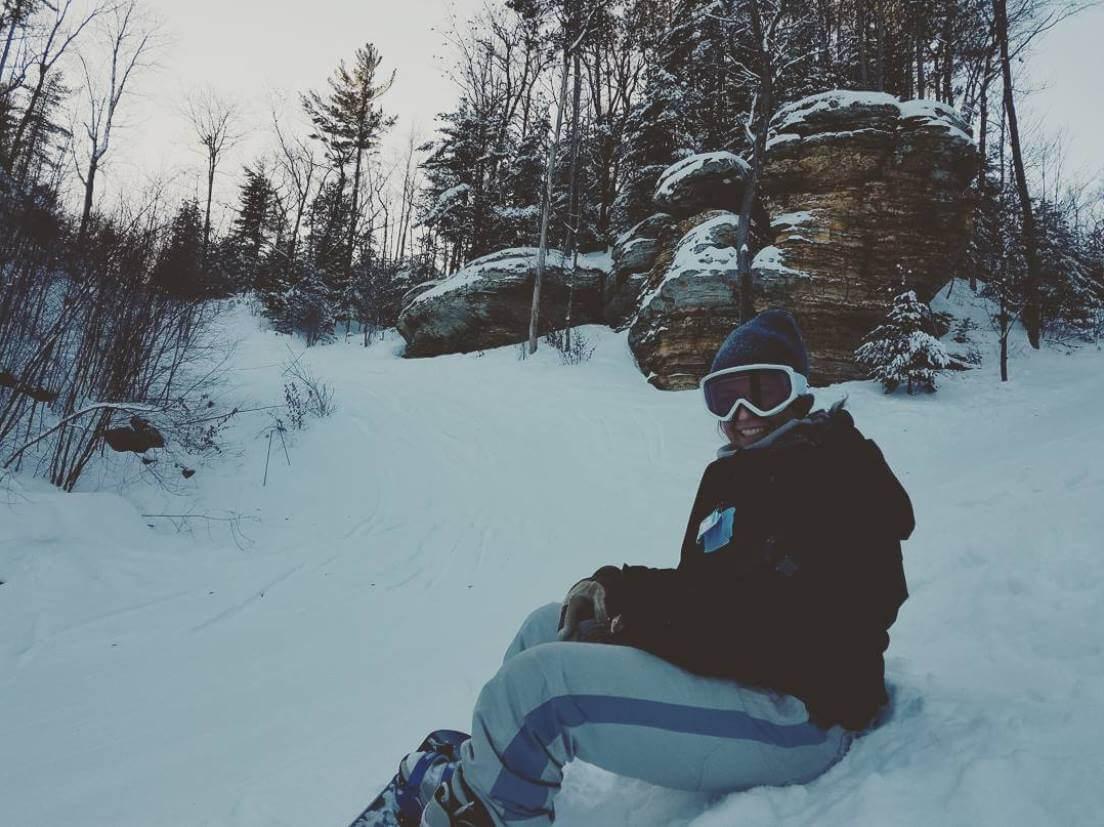 Bruce Mound snow and snowboarder