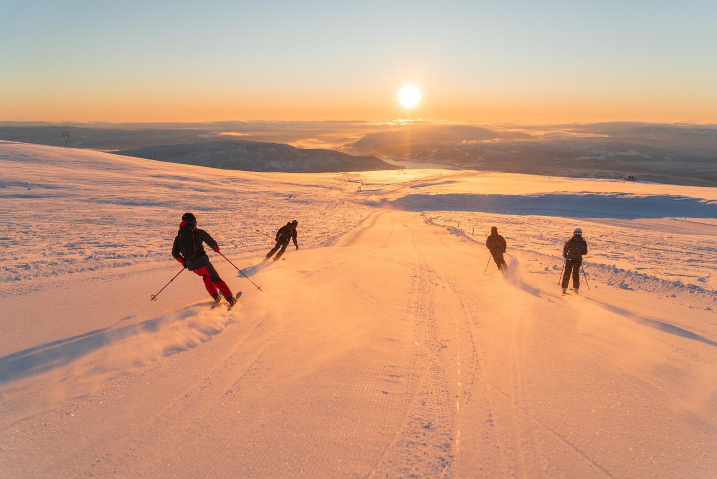 sunset skiing
