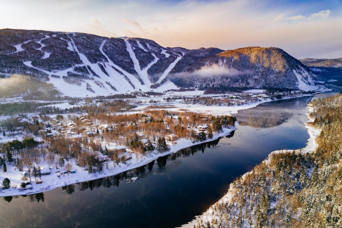 aerial view of mountain and river