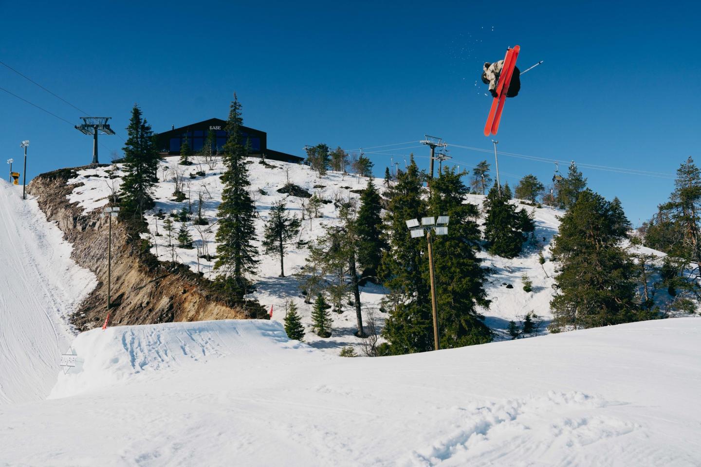 skier enjoying the terrain park and jumps at Ruka