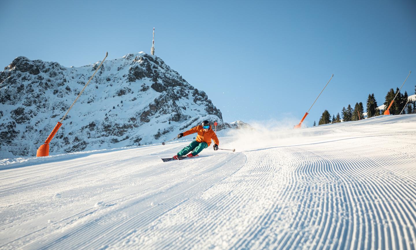 shot of a man skiing at St. Johanner Bergbahnen 