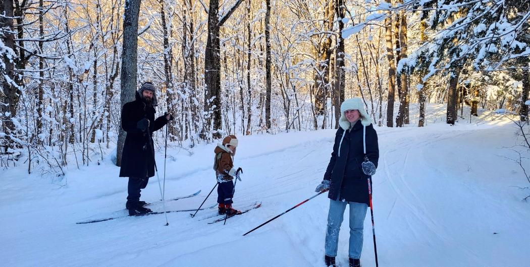 family cross country skiing at Osceola Tug Hill