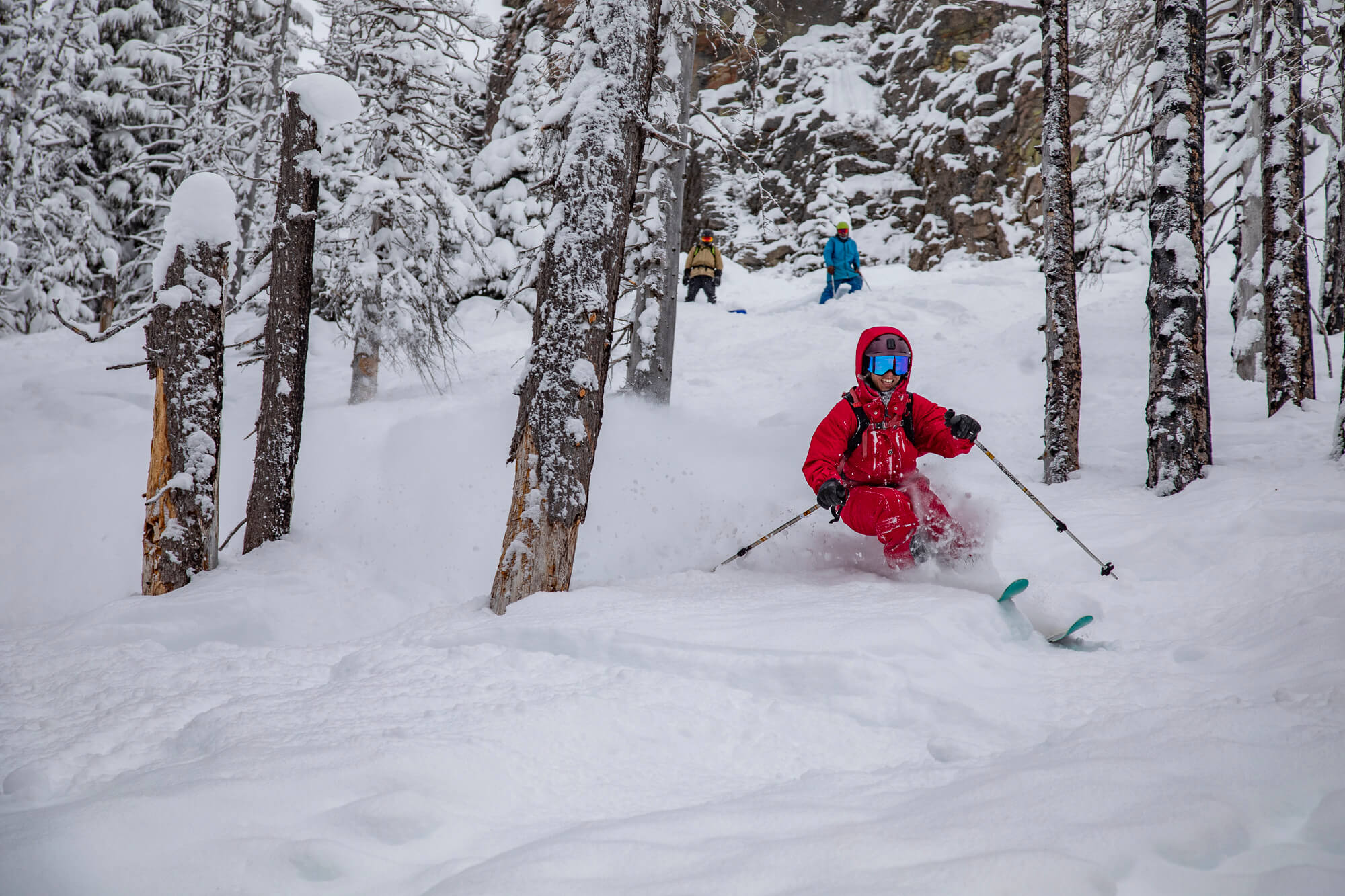 Skiers in the trees at Mt. Hood Meadows 