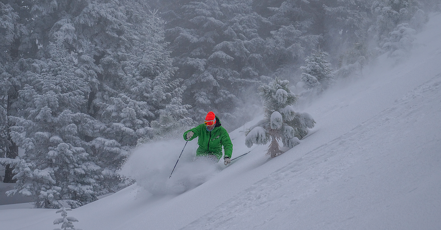 skier riding powder at mountain high